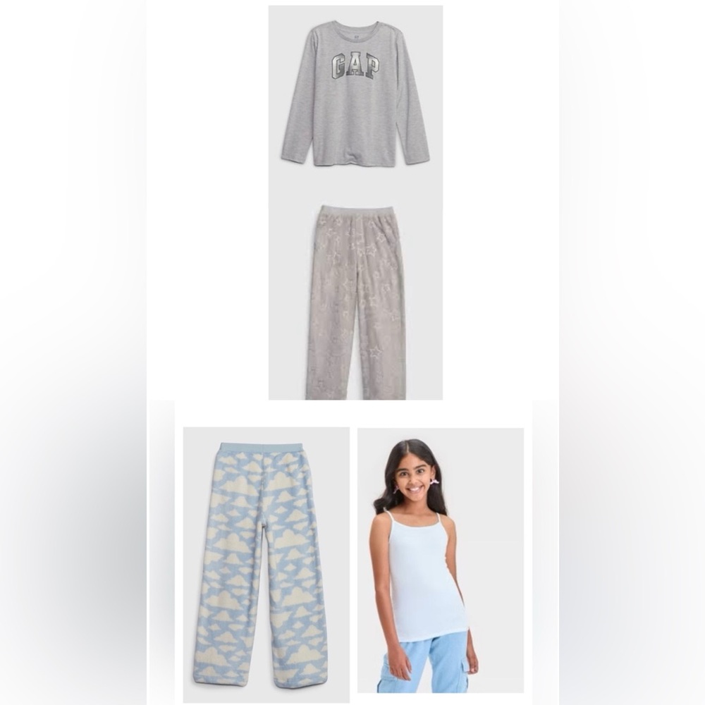GAP Kids Recycled Light Gray Pajama Set Girls 6-7 Small Fuzzy PJ Lot Girls Small